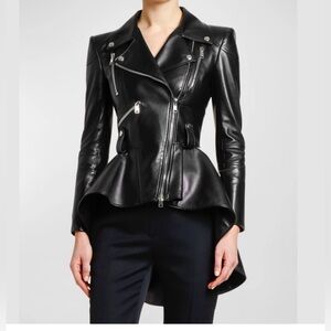 Alexander McQueen Leather Peplum Biker Jacket Size 40 (US 4)